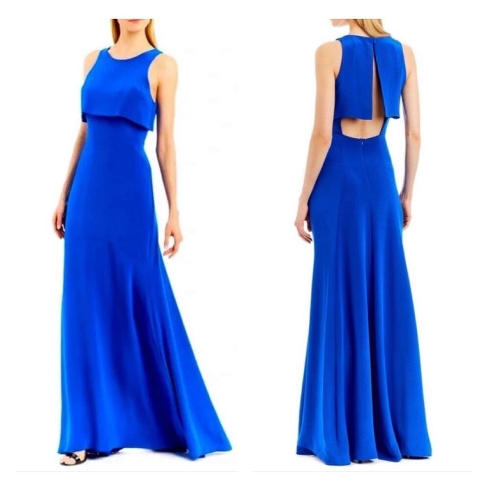 Nicole Miller Royal Blue Satin Sleeveless Flounce Formal Gown Size 8